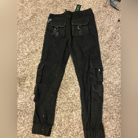 Black - fishnet mesh cargo utility jogger pants - Picture 3 of 3